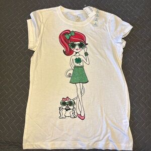 Children’s Place shamrock glitter shirt, 10/12. NWT